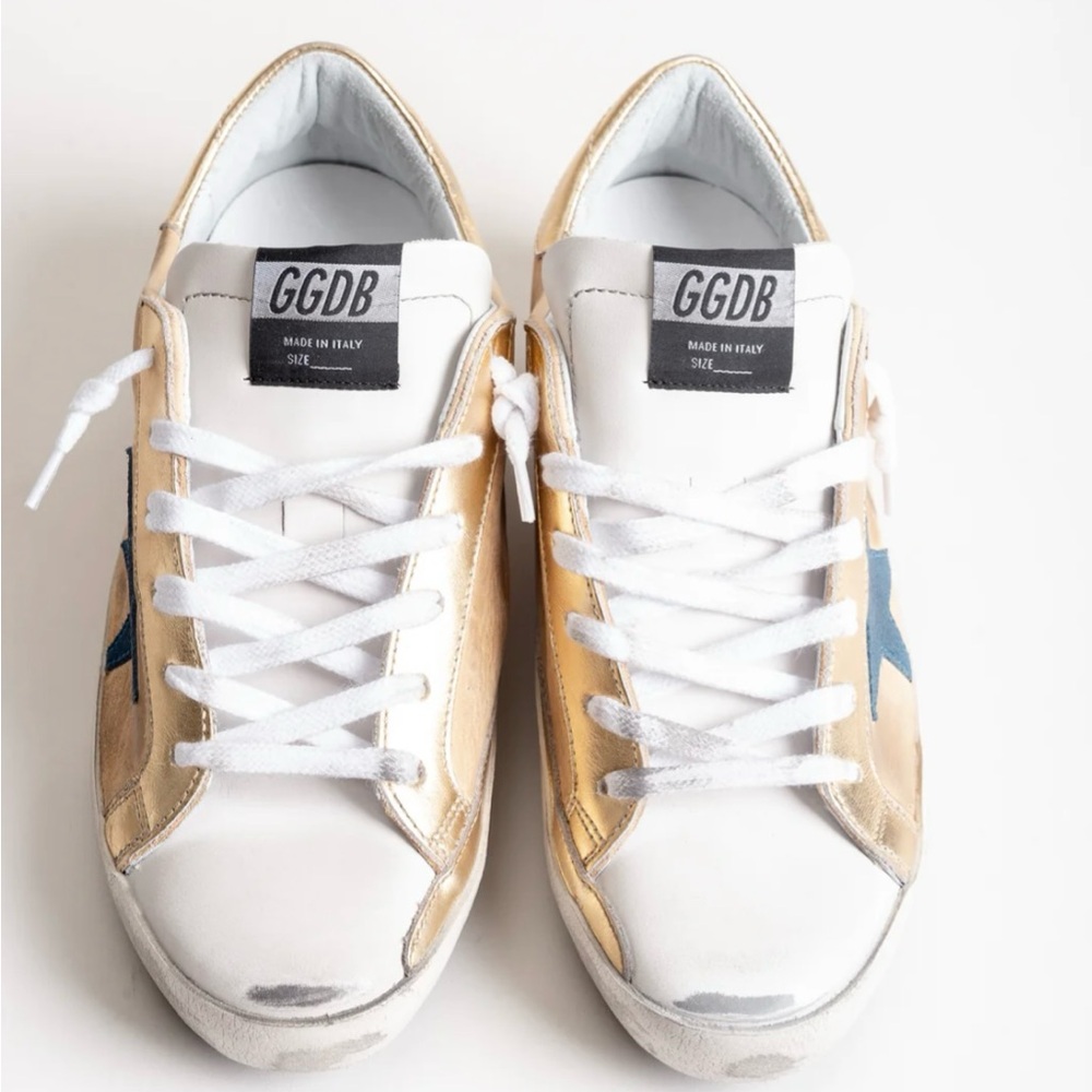 Golden Goose Superstar Hazelnut Gold Blue Star Sneakers